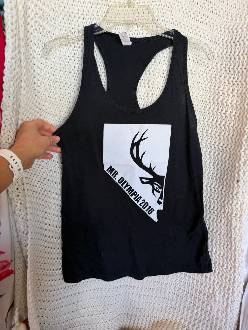 Black Racerback Tank Top with White Graphic